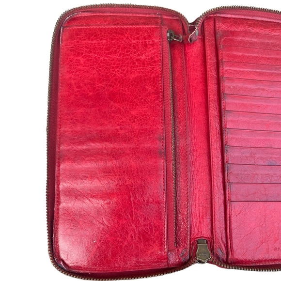 Balenciaga Long Zip Around Red Wallet Distressed Moto Style Vintage Used - Picture 11 of 16
